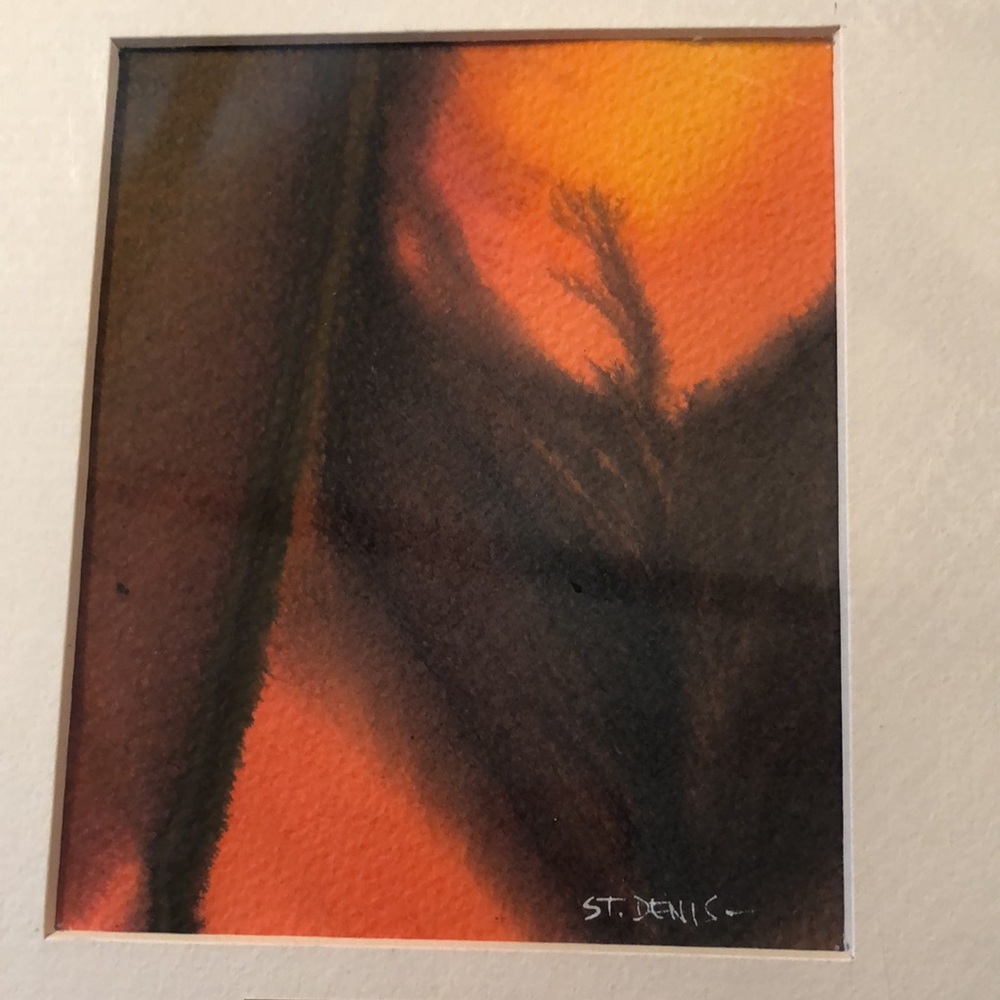 Watercolor by Paul St. Denis from Bay Village, Oh”Pink Field” dated 1990/orange